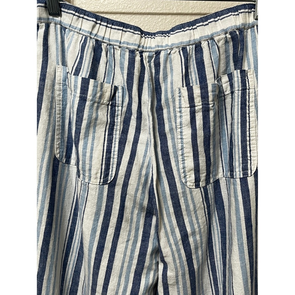 Counterpart Women's Blue White Striped Linen Blend Wide Leg Pants Medium - Picture 3 of 7